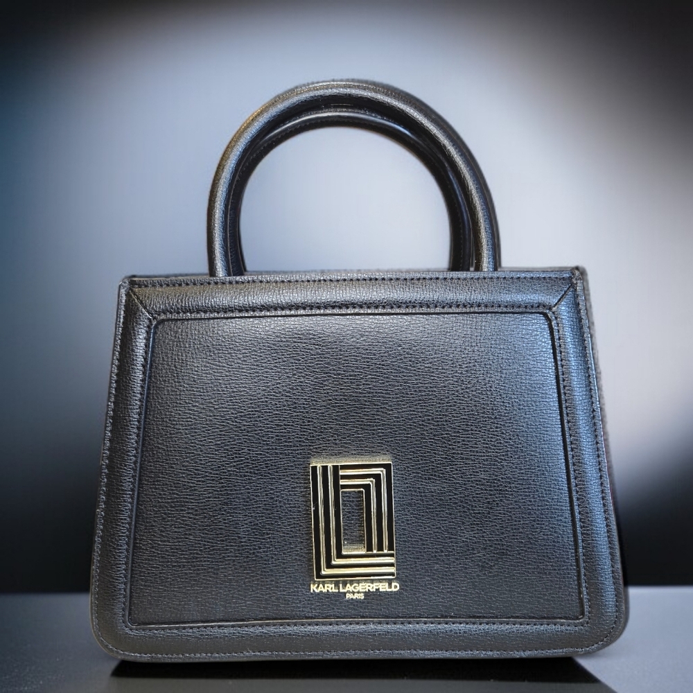 Karl Lagerfeld Simone Double Top Handle Accordion Bottom Satchel In Black
